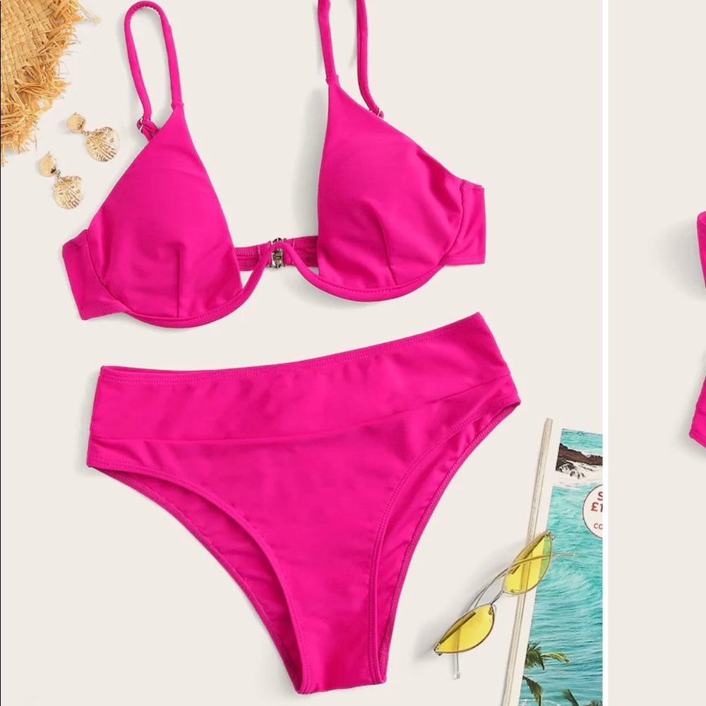 Hot Pink Underwire Top With High Waisted Bottoms